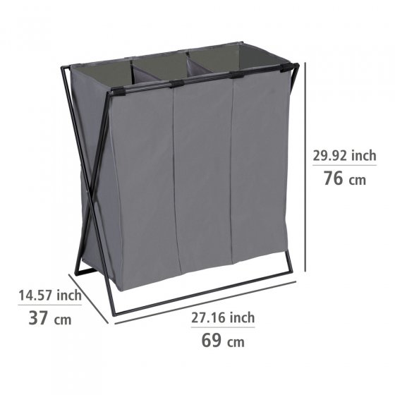 Wäschesammler Mod. Trio XL Grau, mit drei Fächern 
