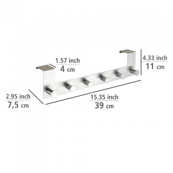 Türgarderobe Edelstahl Mod. Celano 4 cm, 6 Haken, für Türfalzstärken bis 4 cm