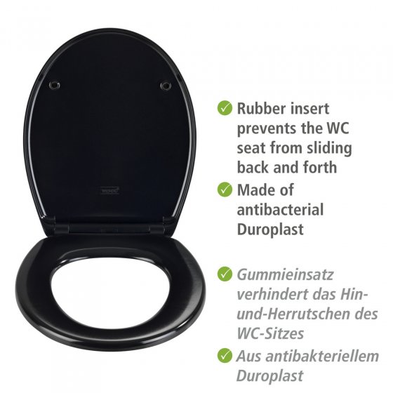 WC-Sitz Mod. Vorno Neo Schwarz, aus antibakteriellem, stabilem Duroplast 