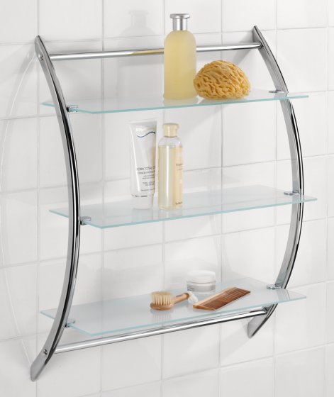 Wandregal Mod. Vermont Chrom mit 3 Glasablagen, Ablagen aus Sicherheitsglas
