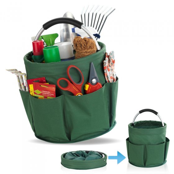 Universal Garten Caddy 16 l, Grün, mit 6 Außentaschen für Gartenwerkzeug 