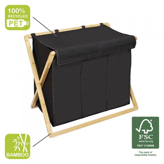 Wäschesammler Trio Mod. Ecori, FSC®-zertifizierter Bambus, recyceltes Polyester 