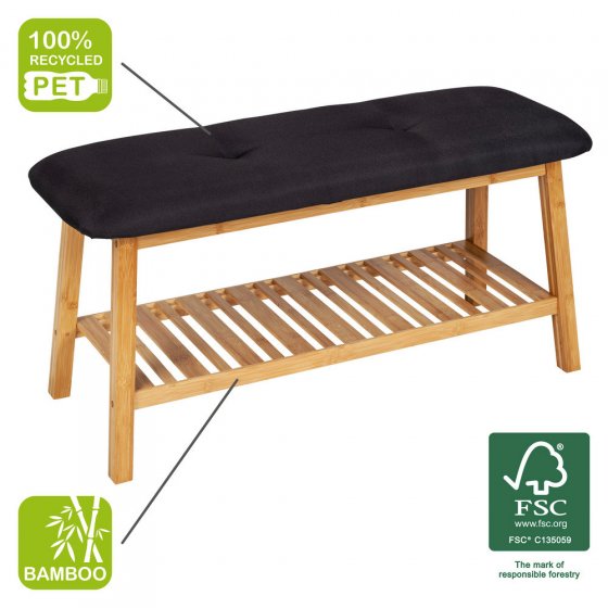 Schuhbank mit Sitzpolster Mod. Ecori, FSC®-zertifizierter Bambus, recyceltes Polyester 