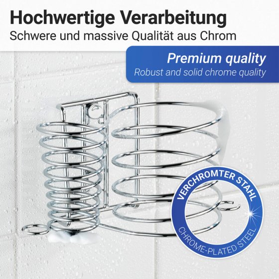 Haartrocknerhalter und Glätteisenhalter Mod. Milano, mit Kabelhalter, zur Wandmontage 