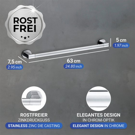 UV-Loc® Badetuchstange Uno Mod. Maribor 60 cm, Befestigen ohne Bohren mit innovativem Klebesystem