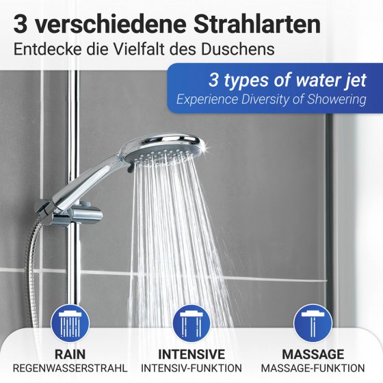 Duschkopf Watersaving Grau Ø 11 cm, Universal-Handbrause mit Wasserspar-System 