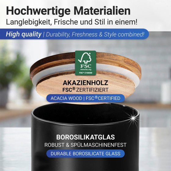 Aufbewahrungsdose Mod. Mio Schwarz 1,4 L, aus Borosilikatglas