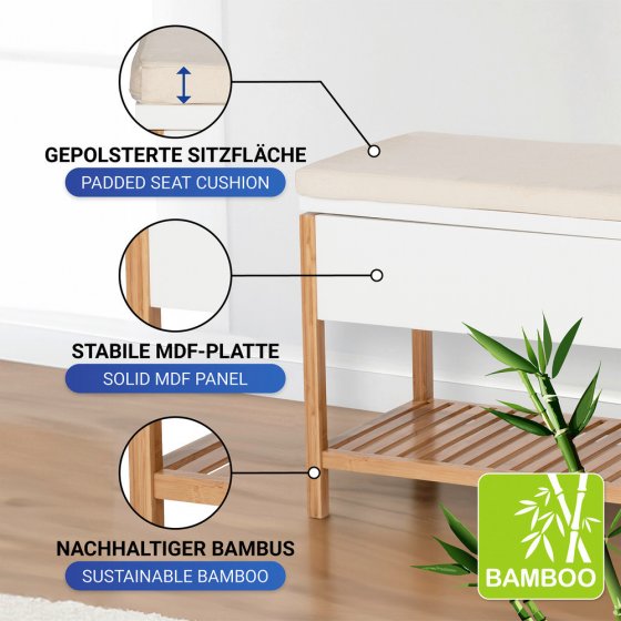 Schuhbank mit Staufach Mod. Finja, aus Bambus/MDF