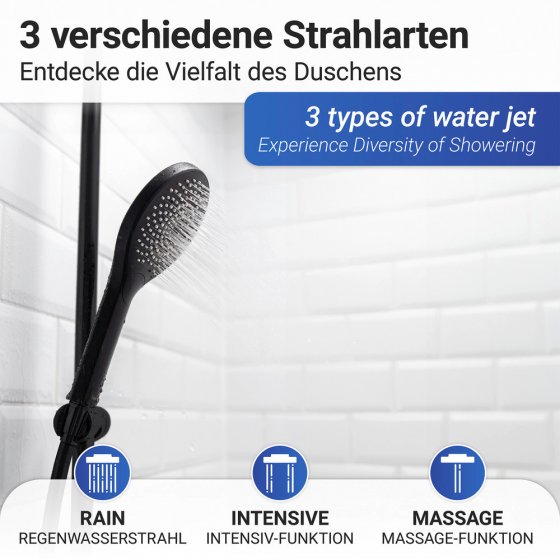 Duschkopf Watersaving Ø 110 cm 3 Funktionen, Universal-Handbrause, Ø 11 cm, 3 Strahlarten