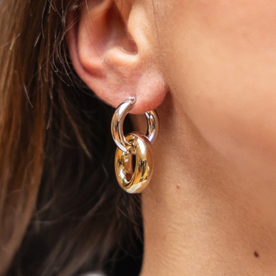 Creolen mit Einhänger 925 Sterling Silber zweifarbig 