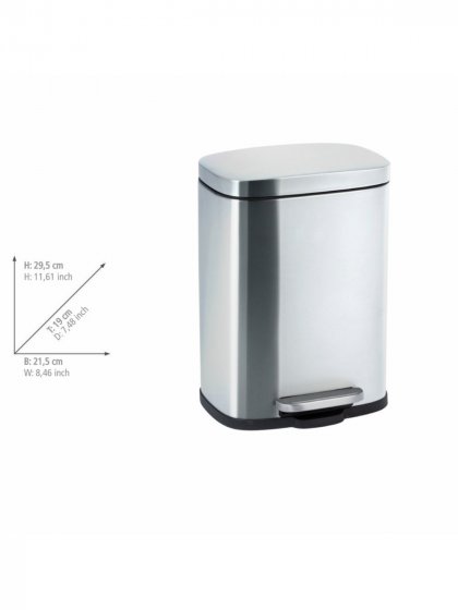 Treteimer Mod. Leno, Edelstahl matt 5 L, Easy-Close Absenkautomatik 