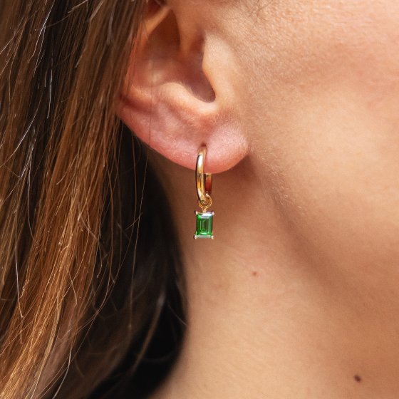 Steckcreolen mit Einhänger 925 Sterling Silber vergoldet Zirkonia grün 