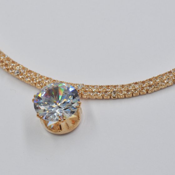 Set Kette Ohrringe Metall 51cm vergoldet glanz Glasstein weiß 