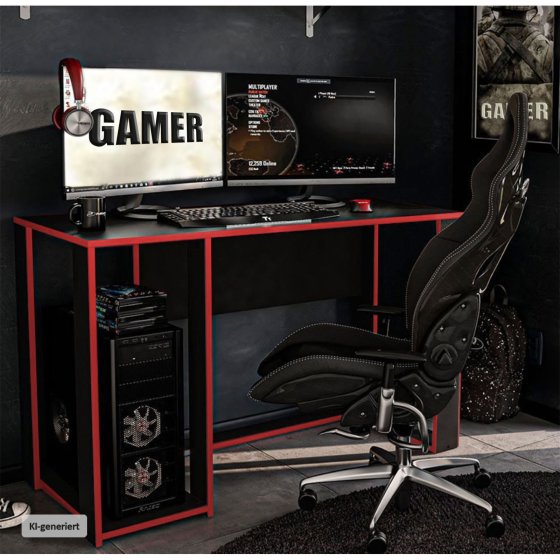 Gaming Schreibtisch Schwarz/Rot Moderner Gamer-Tisch 120 x 76 x 54 cm 