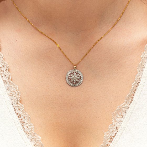 Halskette Silber 925 vergoldet mit 5x Diamant zus. 0,05ct. 