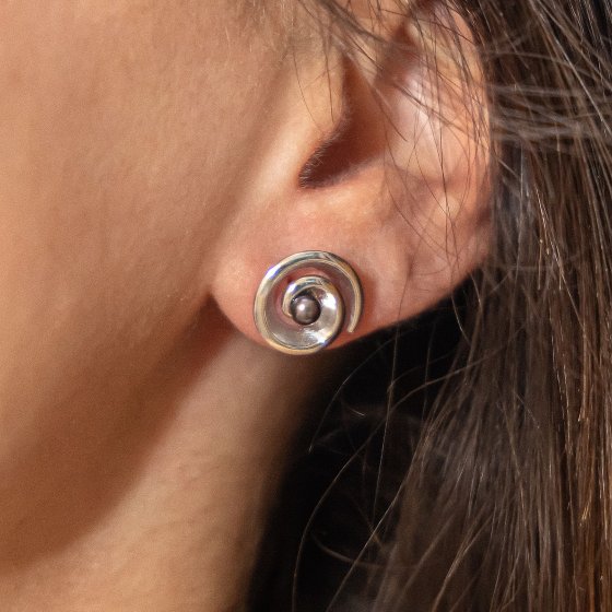 Ohrringe Silber 925 rhodiniert mit 2 schwarzen Perlen 