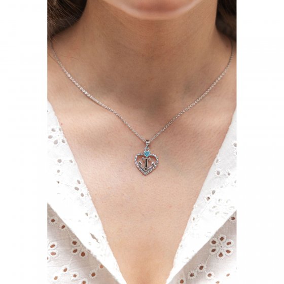 Halskette Silber 925 rhodiniert Herz Zirkonia blau 