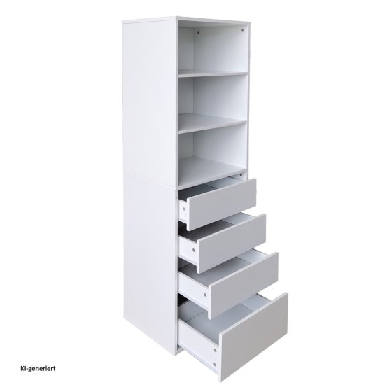 Hohe offene Kommode 3 Regalfächer 4 Schubladen 