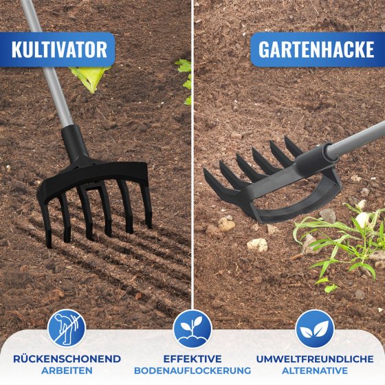Gartenhacke und Kultivator 2in1 mit Teleskopstiel, 5 Jahre Garantie 