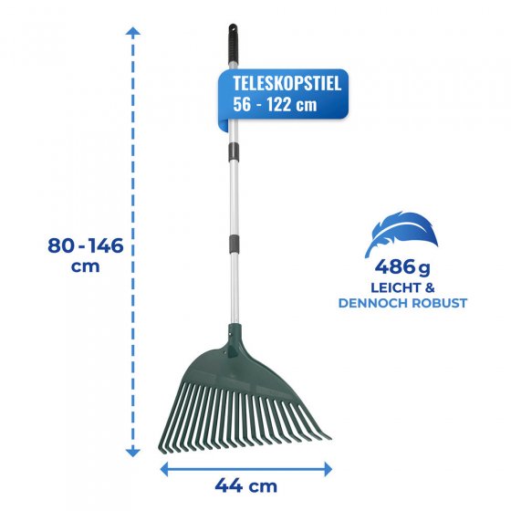 Gartenrechen mit Teleskopstiel, rückenschonend 