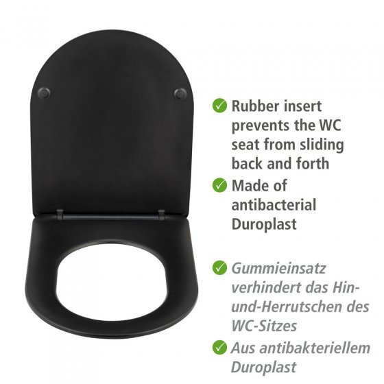 WC-Sitz Mod. Galati Schwarz matt, aus Duroplast, Soft-Touch-Effekt 