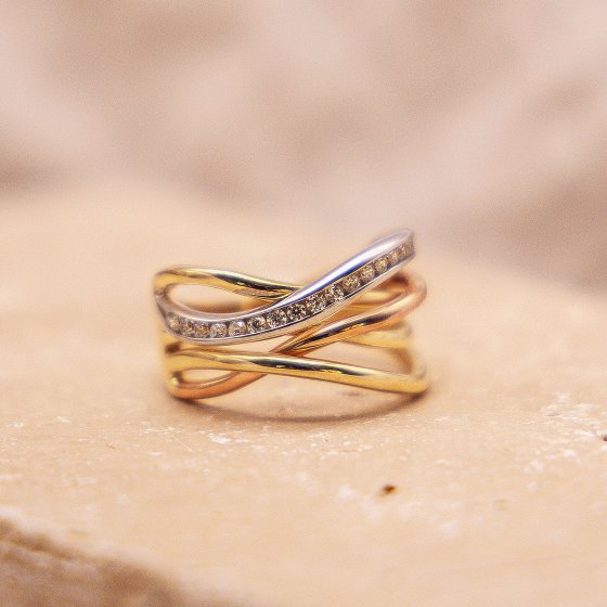 Ring 333 Gold 3-farbig Zirkonia weiß 