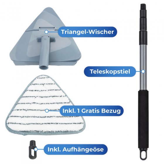 Mod. Triangel-Wischer mit Teleskopstiel, 360° Duo-Knickgelenk 