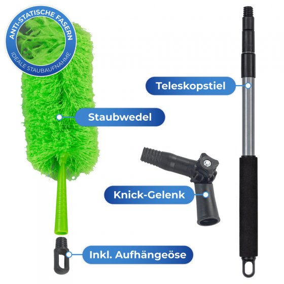 Mikrofaser-Staubwedel mit Teleskopstiel und Knickgelenk, antistatische Fasern 