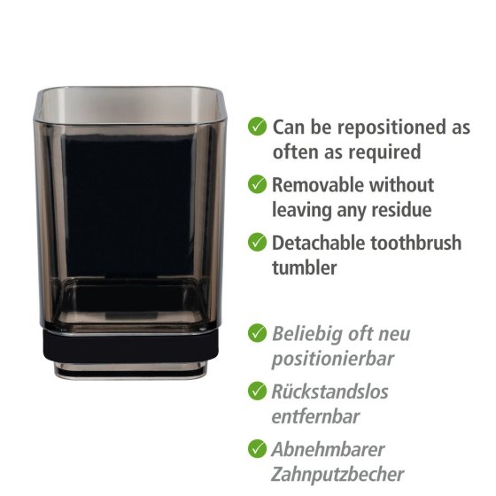 Vacuum-Loc® Zahnputzbecher Mod. Quadro Schwarz, Befestigen ohne Bohren 