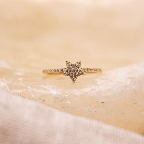 Ring 375 Gold mit Stern-Motiv und Zirkonia weiß 