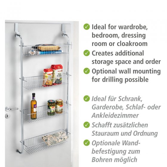 Türregal XL mit 4 Körben Chrom, Zum Einhängen an Türen 