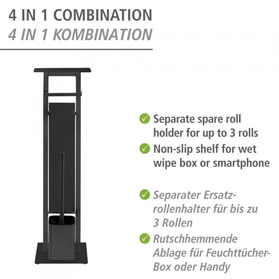 Stand WC-Garnitur Mod. Debar mit Ablage Schwarz, aus rostfreiem Edelstahl