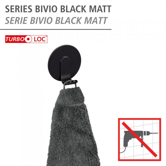 Turbo-Loc® Wandhaken Uno Mod. Bivio Black matt, 3er Set, aus Aluminium
