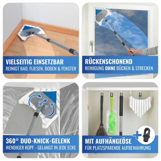 Multiflex-Wischer inkl. Teleskopstiel, für Fliesen, Fenster und Böden geeignet 