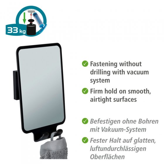 Vacuum-Loc® Antibeschlagspiegel Mod. Quadro Schwarz, Befestigen ohne Bohren 