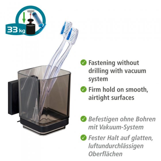 Vacuum-Loc® Zahnputzbecher Mod. Quadro Schwarz, Befestigen ohne Bohren 