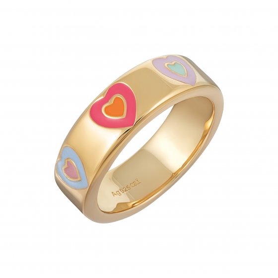 Ring 925 Sterling Silber vergoldet Email Herzen 