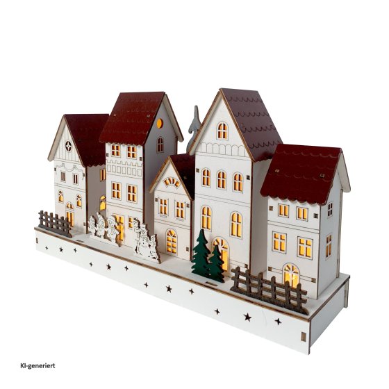 LED Holz Weihnachtsdorf mit Wintermotiv Batteriebetrieben 