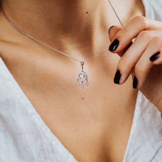 Anhänger mit Kette 925/- Sterling Silber rhodiniert  19 Zirkonia 