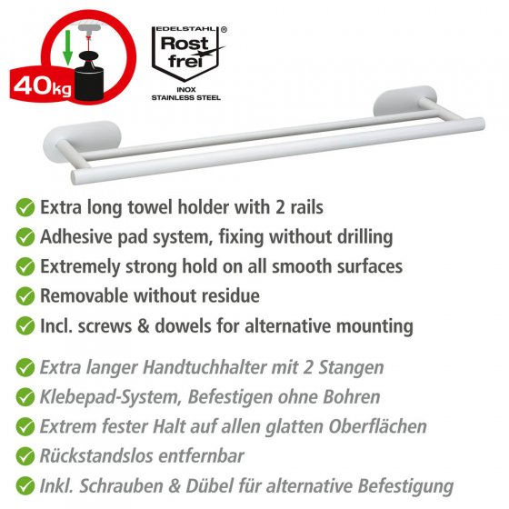 Turbo-Loc® Badetuchstange Duo Mod. Orea White matt, 60 cm, aus rostfreiem Edelstahl 