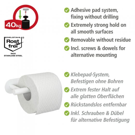 Turbo-Loc® Toilettenpapierhalter Mod. Orea White matt, aus rostfreiem Edelstahl 