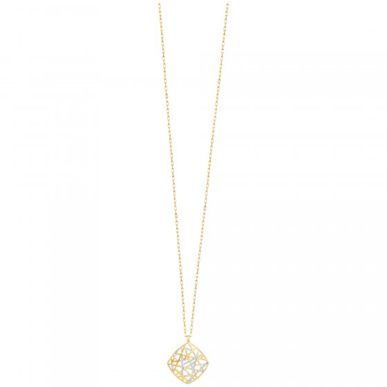 Anhänger mit Kette 925/- Sterling Silber vergoldet teils rhodiniert Viereck 