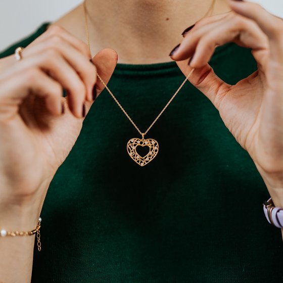 Anhänger mit Kette 925/- Sterling Silber vergoldet  Herz  11 Zirkonia 