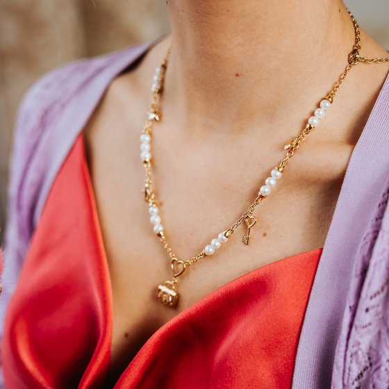 Anhänger mit Kette 925/- Sterling Silber vergoldet  mit Perlen und Charms 