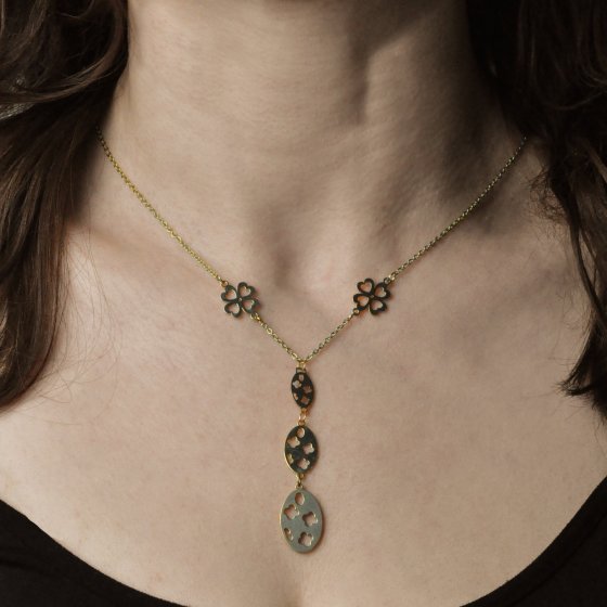 Ohrringe, Anhänger mit Kette Metall Glänzend gelb vergoldet 