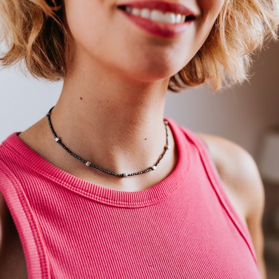 Kette 925/- Sterling Silber rhodiniert  Hämatit grau 43 cm 