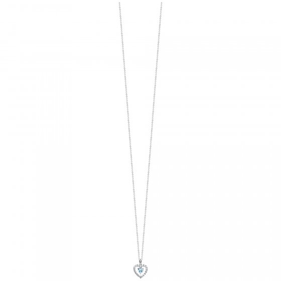 Anhänger mit Kette 925 Silber rhodiniert Herz Zirkonia weiß blau 