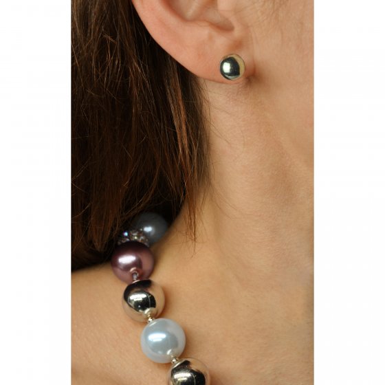 Schmuck-Set Perl-Set aus Halskette und Ohrsteckern aus Metall mit mehrfarbigen Perlen 