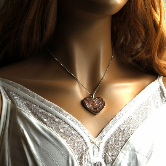 Anhänger mit Kette 925 Sterling Silber Herz Glasstein rosa 