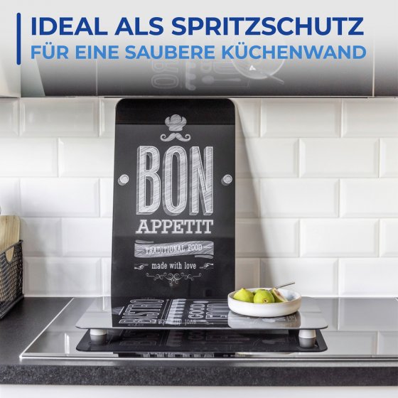 Glasabdeckplatten Universal Mod. Bon Appetit, 2er Set, aus schlagfestem Sicherheitsglas